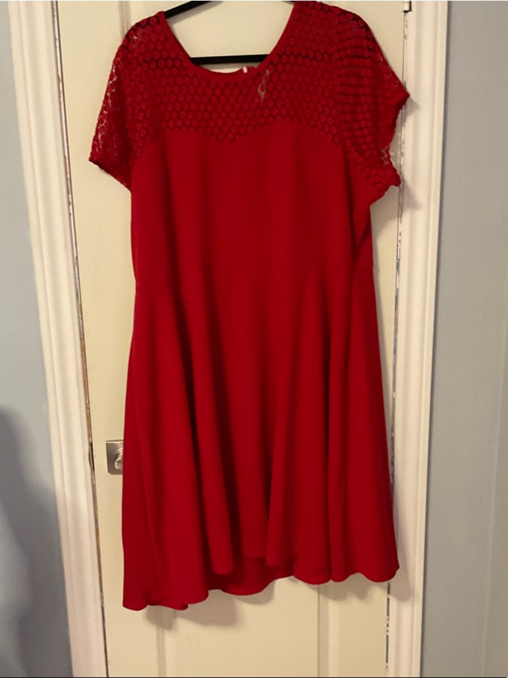 Penningtons Red Midi Dress with Lace Yoke